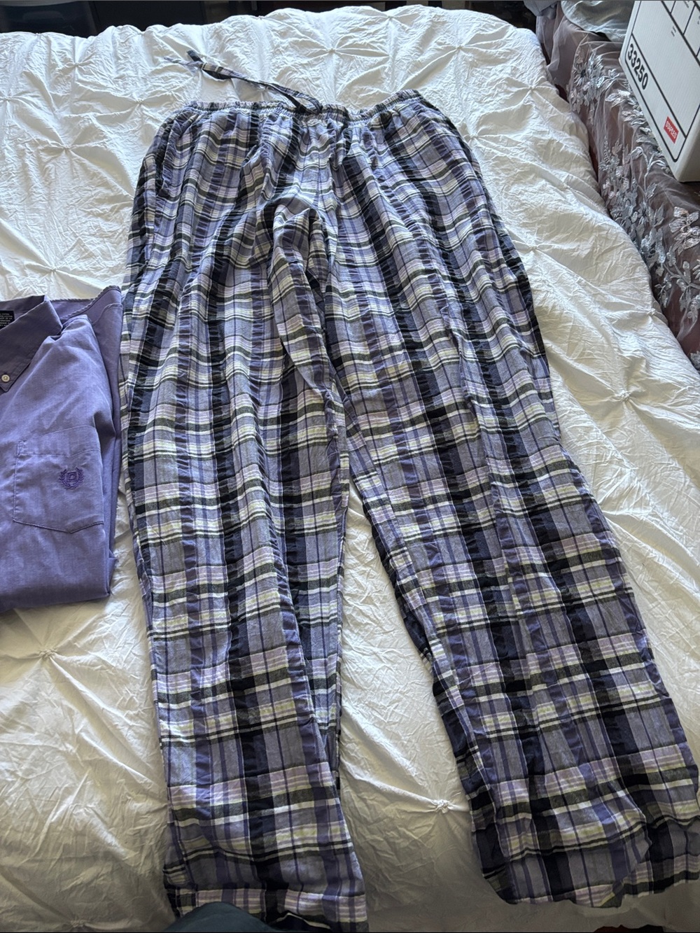 Light Purple Plaid Flannel Lounge Pants and top.